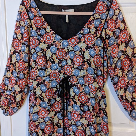 BCBGeneration Multi-Color 3/4 Sleeve Tie Waist Floral Boho Hi-Lo Dress - size L - Picture 3 of 8